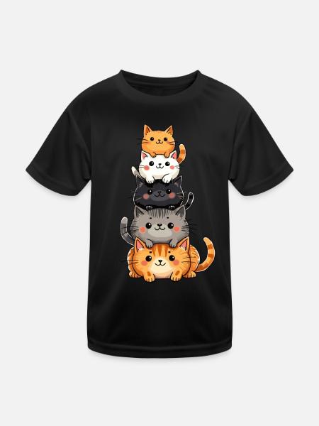 Katze & Kätzchen, niedliche Katzen, Katzenstapel - Kinder Funktions-T-Shirt - Schwarz - Vorne