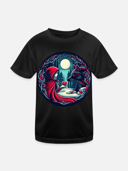 Conte de fées Le Petit Chaperon Rouge Loup Amour mystique Bien-être animal - T-shirt sport Enfant - noir - Devant