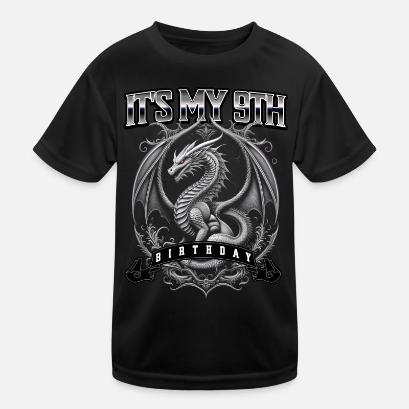 Drache 9. Geburtstag Drachen - Kinder Funktions-T-Shirt - Schwarz