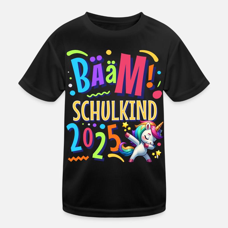 Bääm Schulkind 2025 Einhorn Kinder Funktions-T-Shirt