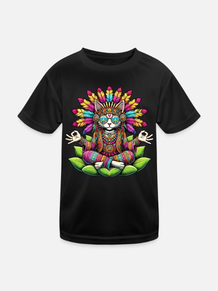 Hippie Cat 70s 1970s 60s Party - Kids Functional T-Shirt - black - Front