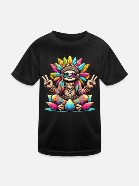 Hippie Sloth 70s 1970s 60s Party - Kids Functional T-Shirt - black - Front