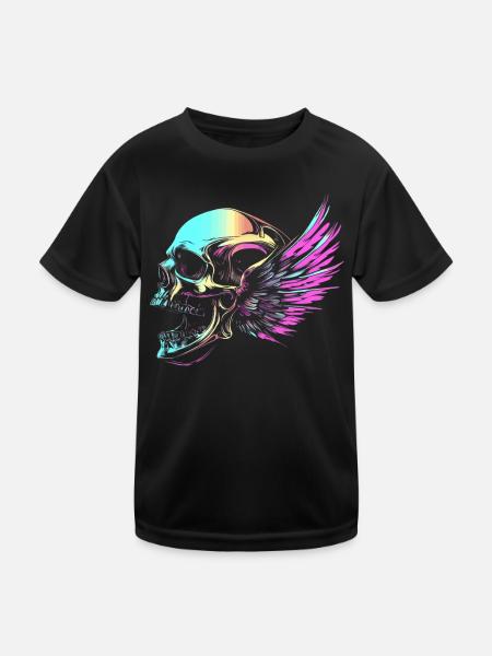 Skull with wings for bikers – colorful retro look - Kids Functional T-Shirt - black - Front