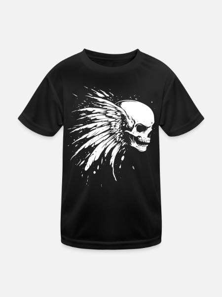 Skull with wings for bikers – grunge look - Kids Functional T-Shirt - black - Front