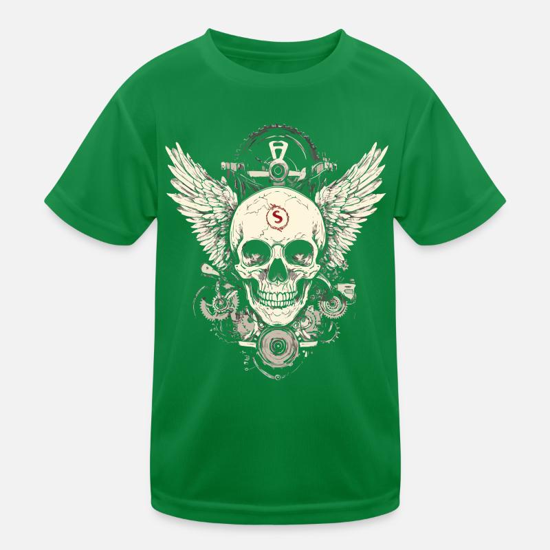 Skull with wings for bikers – mechanical look Kids Functional T-Shirt