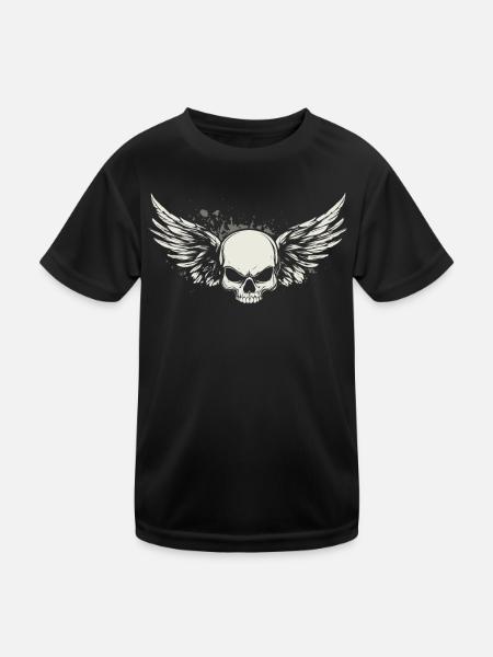 Skull with wings for bikers – Classic - Kids Functional T-Shirt - black - Front
