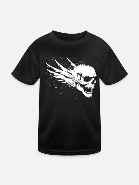 Skull with wings for bikers – dynamics - Kids Functional T-Shirt - black - Front