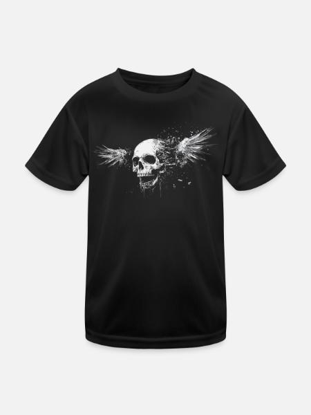Skull with wings for bikers – Grunge Splash - Kids Functional T-Shirt - black - Front
