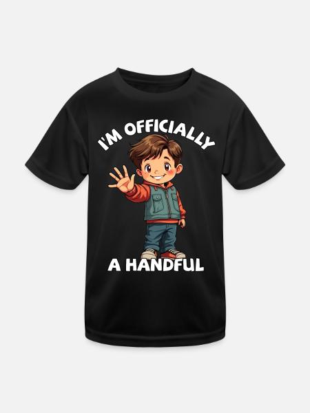 5 Birthday Boy Officially A Handful - Kids Functional T-Shirt - black - Front