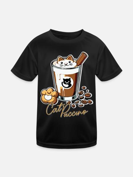 Catpuccino - Kaffee Liebhaber Outfit für Herbst - Kinder Funktions-T-Shirt - Schwarz - Vorne