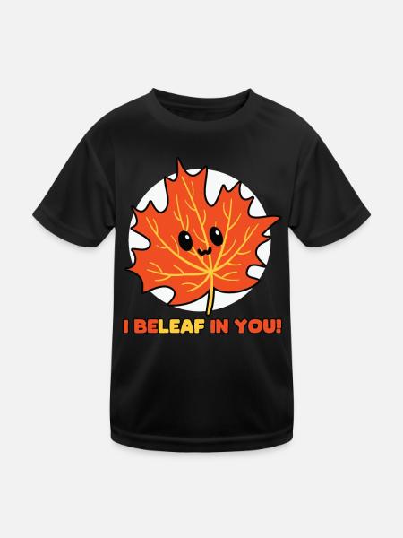Ich Glaub an Dich - Herbstliches Blatt Outfit - Kinder Funktions-T-Shirt - Schwarz - Vorne