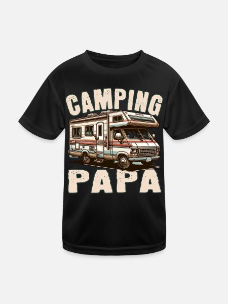 Camping Papa - Kinder Funktions-T-Shirt - Schwarz - Vorne