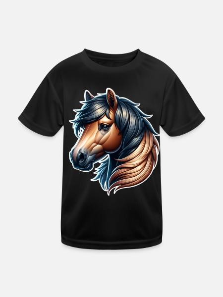 Pferd - Kinder Funktions-T-Shirt - Schwarz - Vorne