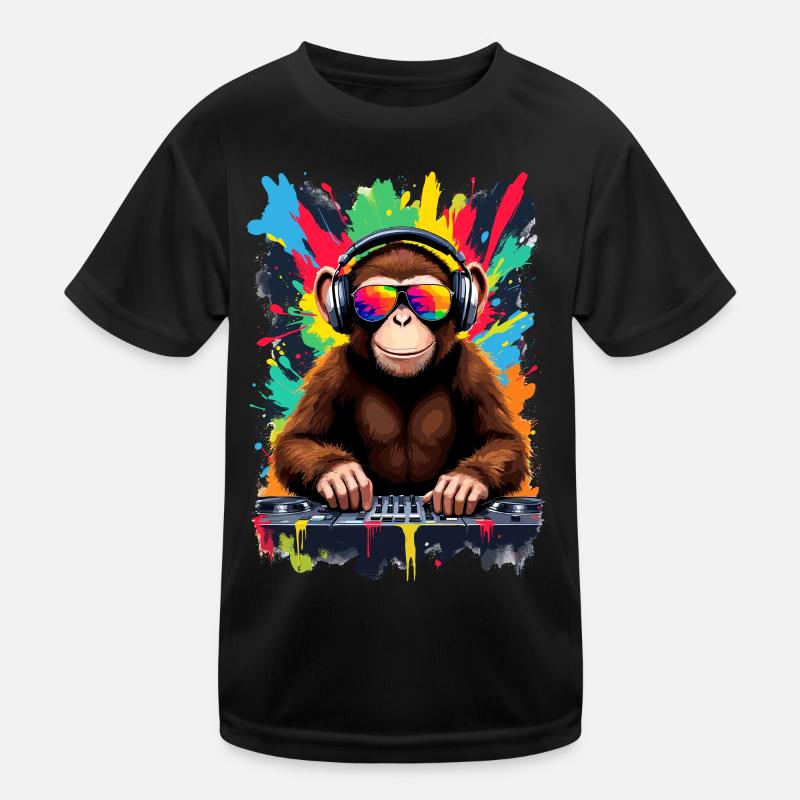 Affe als DJ, Turntable, Disco Discjockey EDM Party Kinder Funktions-T-Shirt