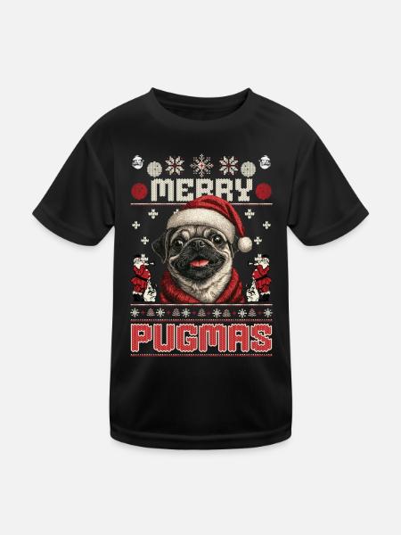 Ugly Christmas Merry Pugmas Mops Partner - Kinder Funktions-T-Shirt - Schwarz - Vorne