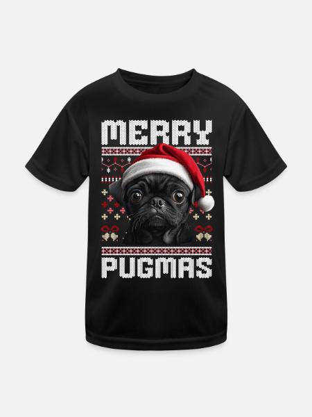 Funny Pug Ugly Christmas Merry Pugmas Look - Kids Functional T-Shirt - black - Front