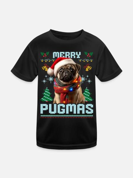 Merry Pugmas Pug Ugly Christmas Party Look - Kids Functional T-Shirt - black - Front