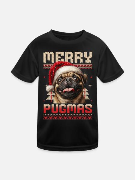 Ugly Christmas Merry Pugmas Pug Matching Look - Kids Functional T-Shirt - black - Front