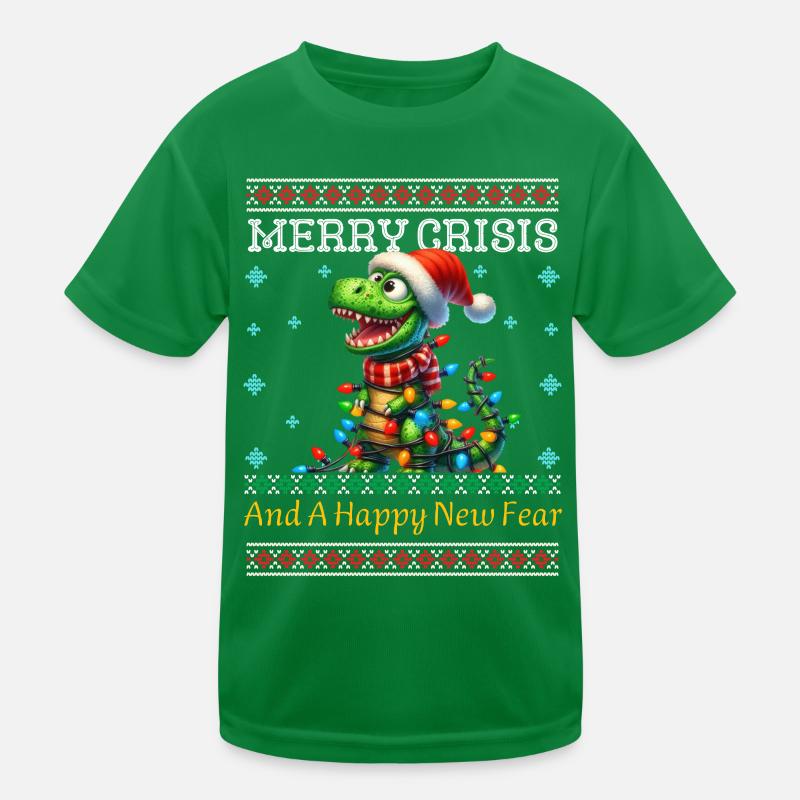 Dino Ugly Christmas Merry Crisis Holidays Kids Functional T-Shirt