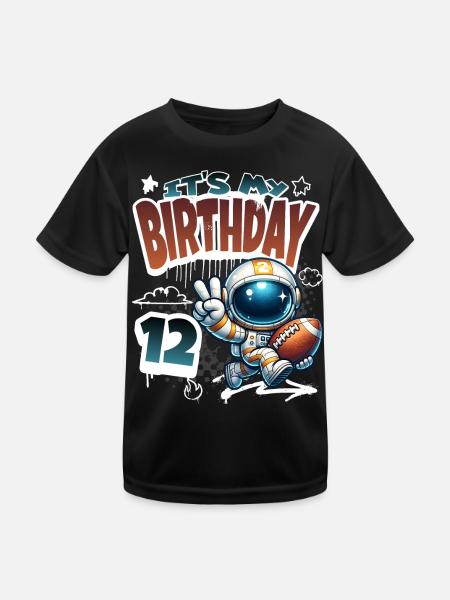 Astronaut 12th Birthday Football - Kids Functional T-Shirt - black - Front