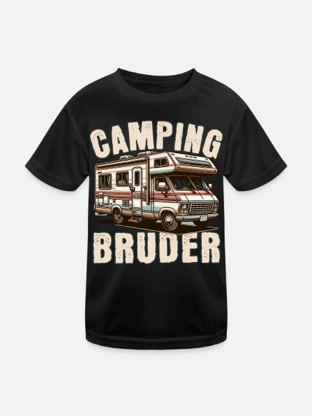 Camping Bruder - Kinder Funktions-T-Shirt - Schwarz - Vorne