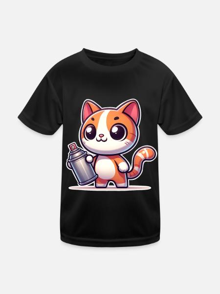 Cat Graffiti - Kids Functional T-Shirt - black - Front