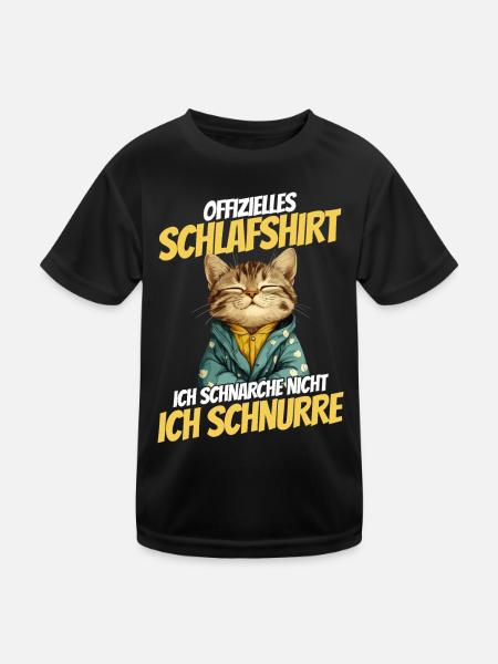 Official Sleep Shirt - Cute Cat in Hoodie - Kids Functional T-Shirt - black - Front