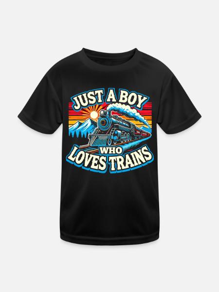 Zug Lokomotive Eisenbahn, für Jungs - Kinder Funktions-T-Shirt - Schwarz - Vorne