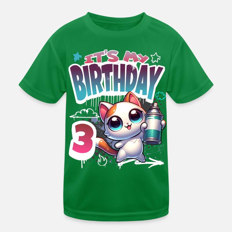 3rd Birthday Cat Graffiti Kids Functional T-Shirt