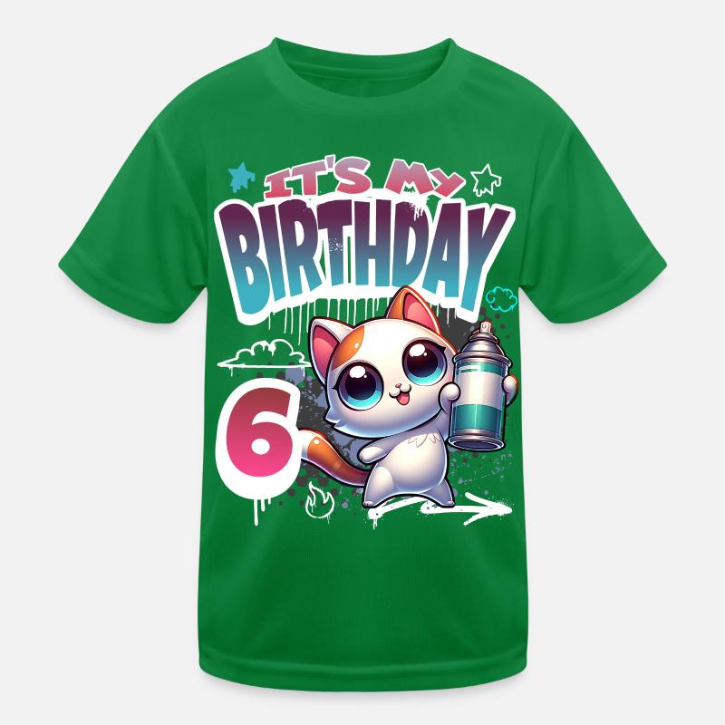 6th Birthday Cat Graffiti Kids Functional T-Shirt