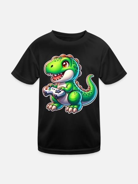 Gaming Dinosaur T Rex - Kids Functional T-Shirt - black - Front