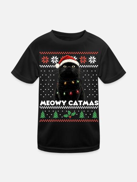 Meowy Catmas Christmas Matching Look Funny Cat - Kids Functional T-Shirt - black - Front