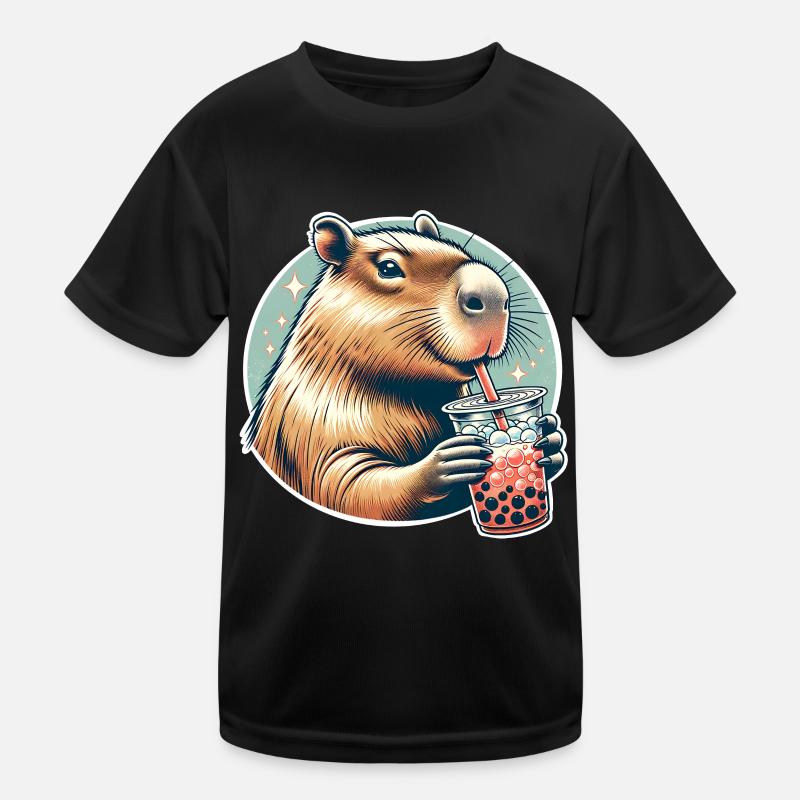 Capybara Bubble Tea - Kinder Funktions-T-Shirt - Schwarz