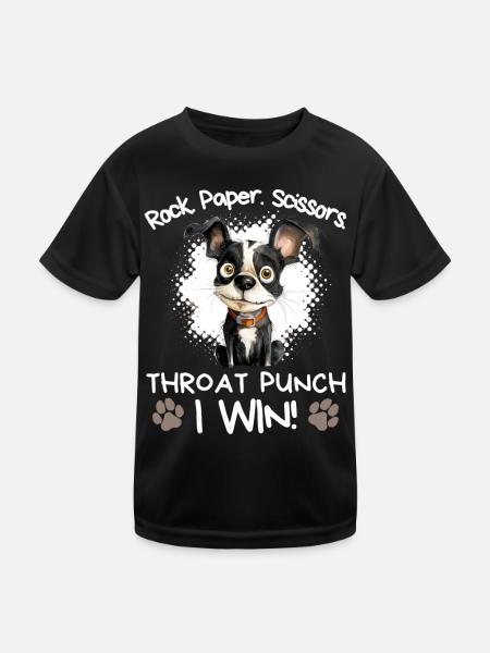 Rock Paper Scissors Boston Terrier Humor Witzig - Kinder Funktions-T-Shirt - Schwarz - Vorne