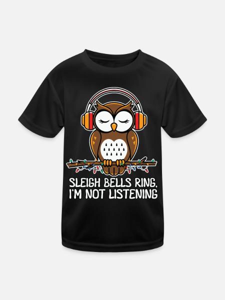 Sleigh Bells Ring Lustige Eule Weihnachten - Kinder Funktions-T-Shirt - Schwarz - Vorne