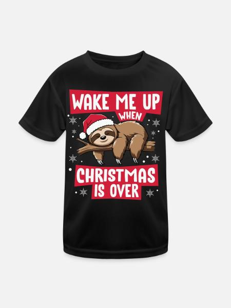 Wake Me Up Lustiges Weihnachtsfaultier Weihnachten - Kinder Funktions-T-Shirt - Schwarz - Vorne