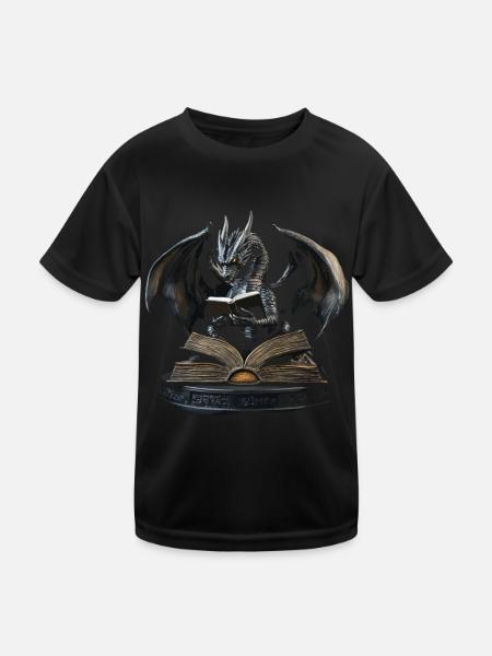 Eleganter schwarzer Drache – Epischer Drachen - Kinder Funktions-T-Shirt - Schwarz - Vorne
