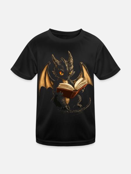 Schwarzer Drache – Mystik für Bücherliebhaber - Kinder Funktions-T-Shirt - Schwarz - Vorne