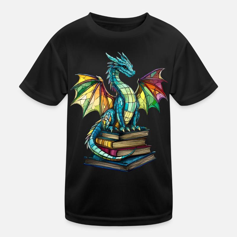 Buntglas-Drache – Kunstvolles Design Fantasy-Fans Kinder Funktions-T-Shirt