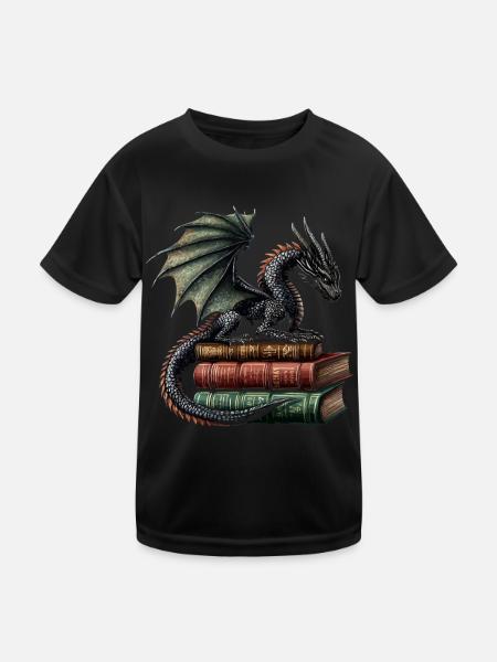 Schwarzer Drache – Antike Bücher für Fantasy-Fans - Kinder Funktions-T-Shirt - Schwarz - Vorne
