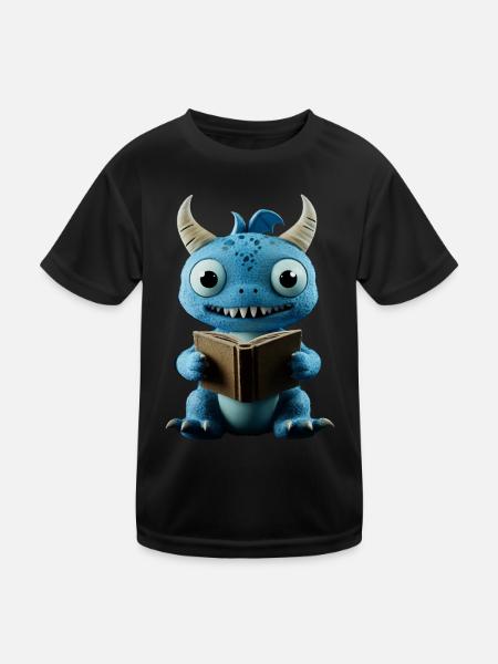 Lustiger blauer Drache Fantasie für Buchliebhaber - Kinder Funktions-T-Shirt - Schwarz - Vorne