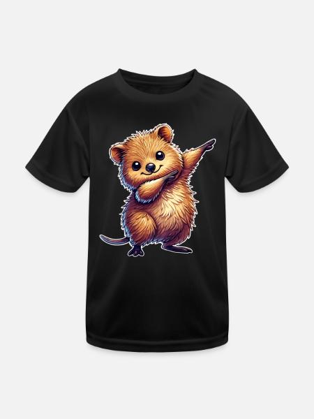 Quokka, Australisches Tier, Dabbing - Kinder Funktions-T-Shirt - Schwarz - Vorne