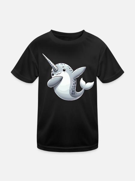 Narval, Baleine, Créature Marine, Licorne, Océan - T-shirt sport Enfant - noir - Devant