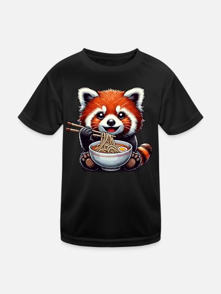 Roter Panda, Red Panda, Pandabär, Ramen Nudeln - Kinder Funktions-T-Shirt - Schwarz - Vorne