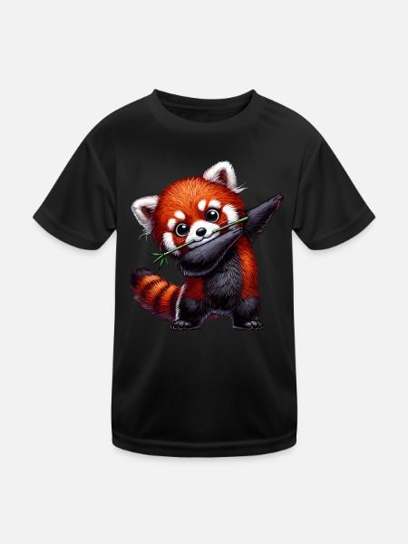 Roter Panda, Red Panda, Pandabär, Dabbing - Kinder Funktions-T-Shirt - Schwarz - Vorne