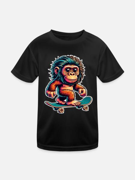 Neandertaler Skateboard Skater - Kinder Funktions-T-Shirt - Schwarz - Vorne