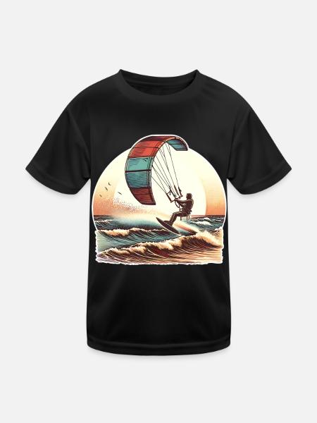 Kitesurf Kitesurfer Kiteboard - Kinder Funktions-T-Shirt - Schwarz - Vorne