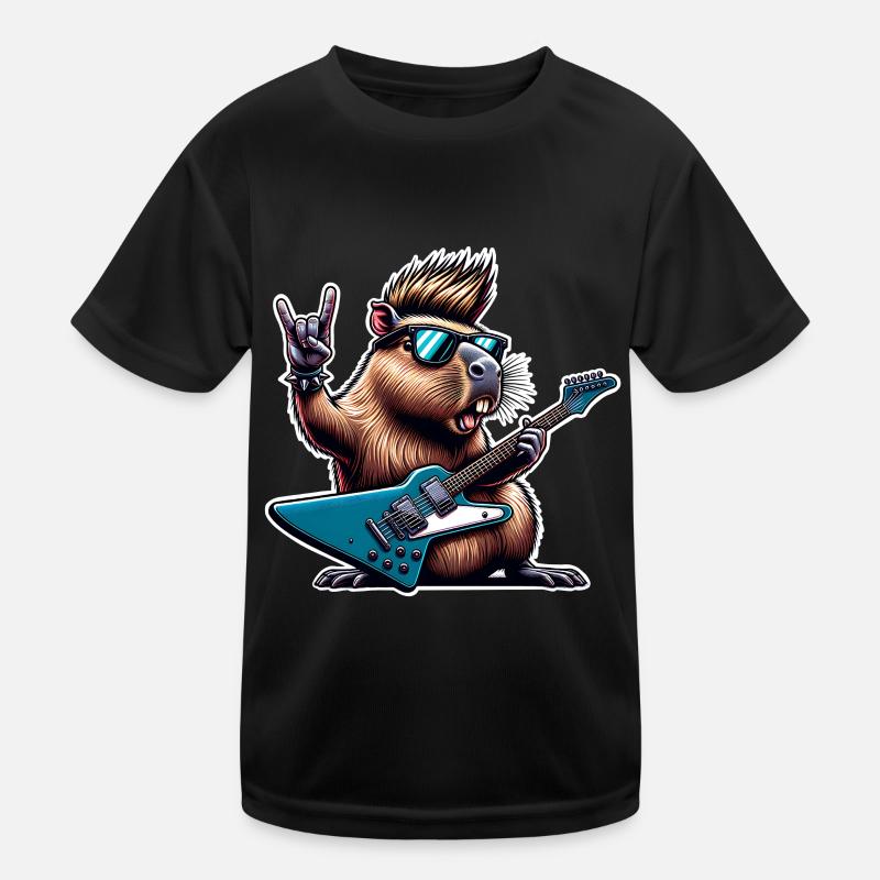 Capybara Rock and Roll Guitarist Kids Functional T-Shirt