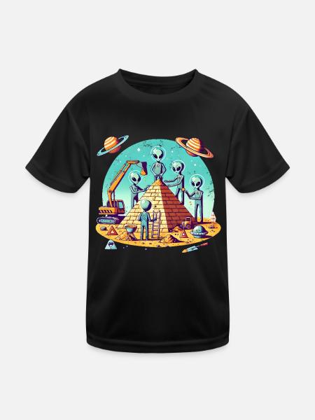 Les extraterrestres construisent une pyramide - T-shirt sport Enfant - noir - Devant