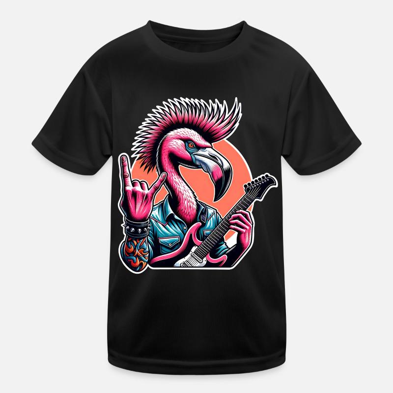 Flamingo Rock and Roll guitarist Kids Functional T-Shirt